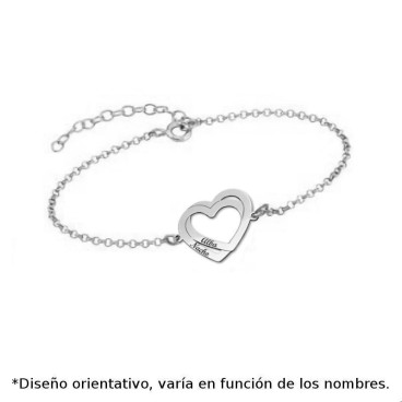Pulsera en plata de corazon doble