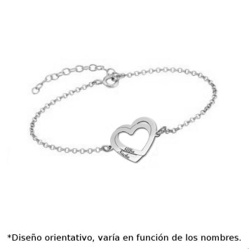 Pulsera en plata de corazon doble
