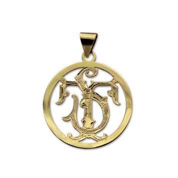 Colgante de oro con iniciales talladas a mano redondo