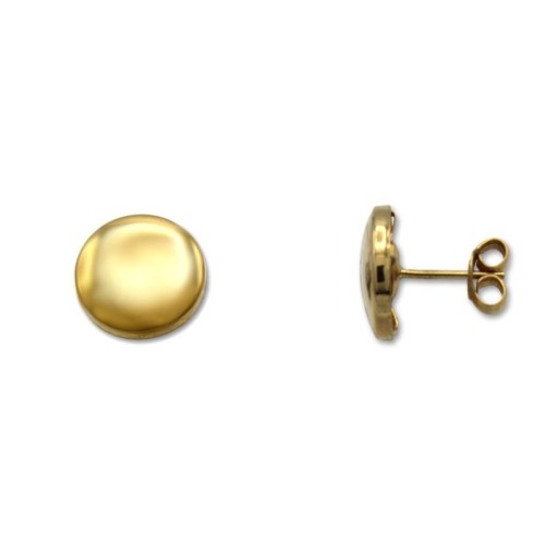 Pendiente de oro de botón liso en brillo