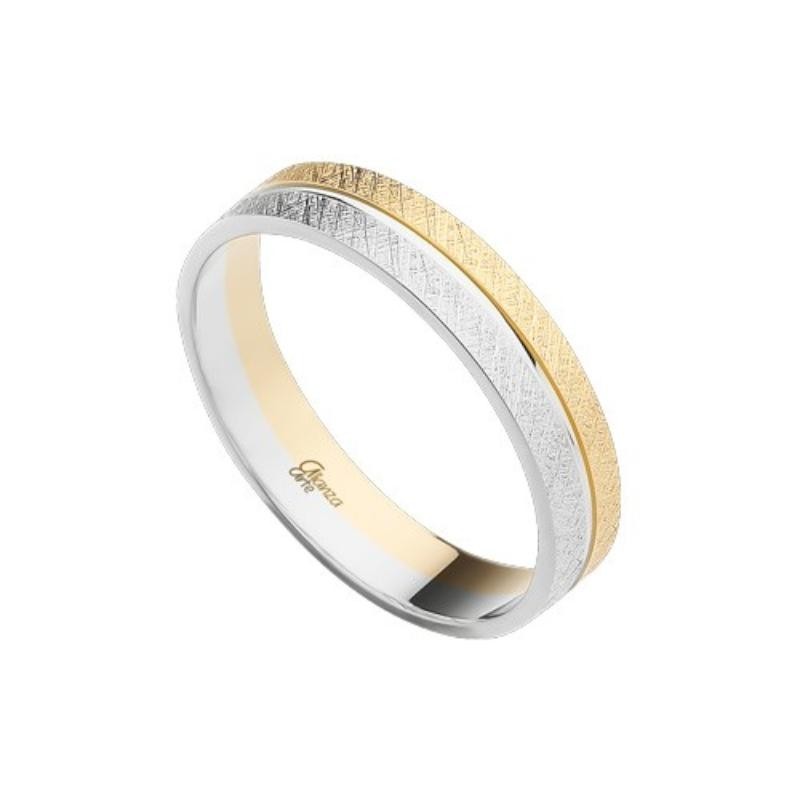 Alianza de oro 9K en 4mm plana bicolor diamantada de oro blanco y amarillo