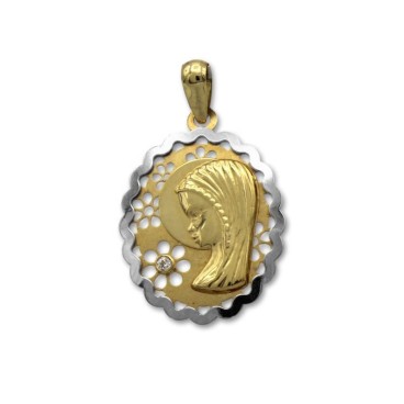 Medalla en oro de la Virgen niña ovalada bicolor