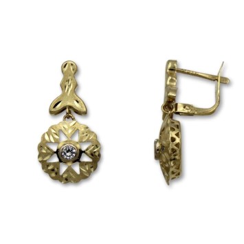 Pendiente de oro cordobes mosca con roseta y circonita