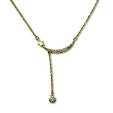 Gargantilla en plata de una luna con estrella bañadas en oro