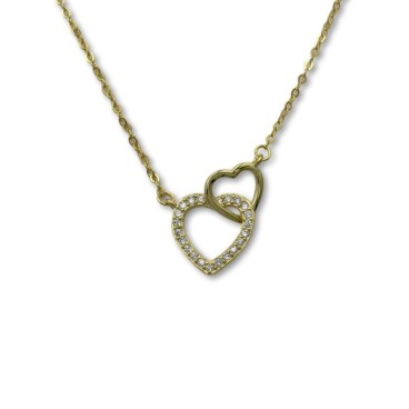 Gargantilla en plata con dos corazones bañada en oro