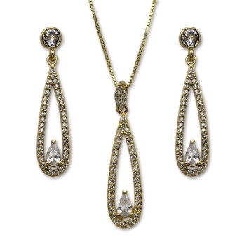 Conjunto de plata bañada en oro lagrimas con circonitas