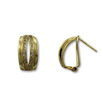 Pendiente de plata chapado en oro con circonitas en dos lineas y cierre omega