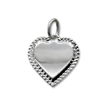 Colgante de plata de un corazón liso con filo tallado 22mm