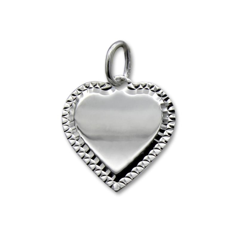 Colgante de plata de un corazón liso con filo tallado 22mm