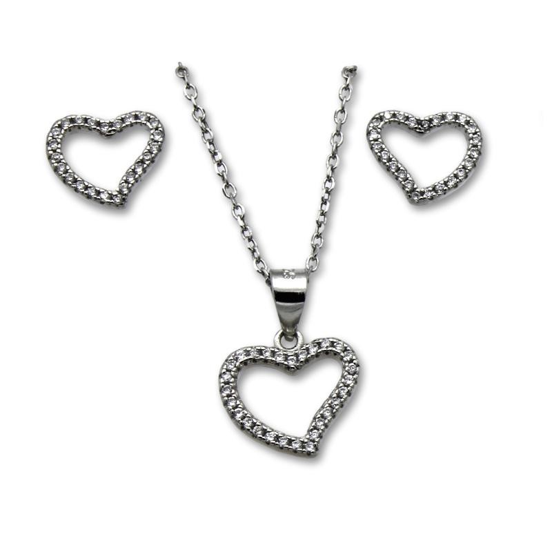 Conjunto corazones en plata y circonitas