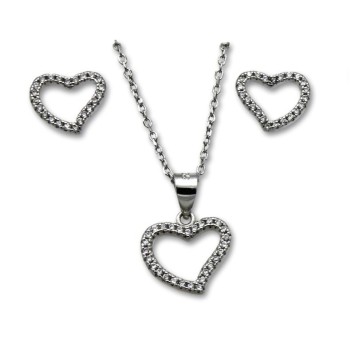 Conjunto corazones en plata y circonitas