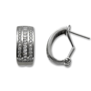 Pendiente de plata con circonitas en baguet y pavé