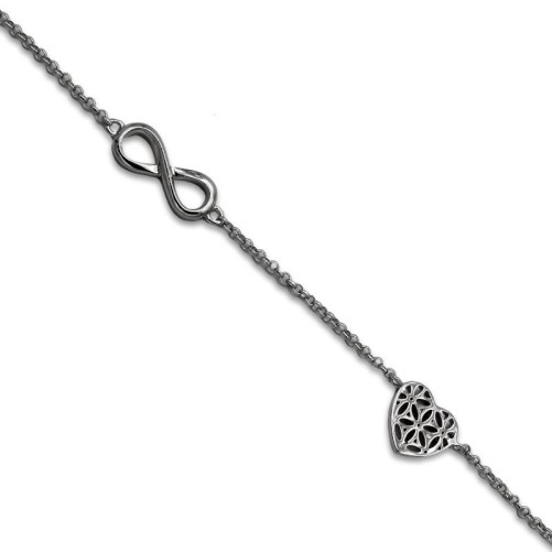 Pulsera de plata con corazón con flores e infinito