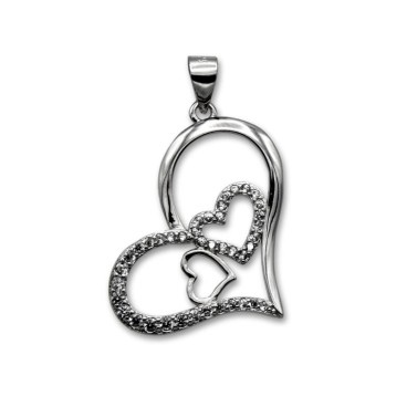Colgante de plata en forma de corazón con corazones y circonitas