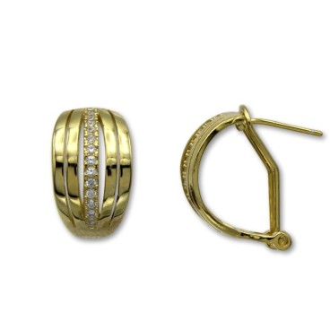 Pendiente de plata chapado en oro con circonitas una linea y cierre omega