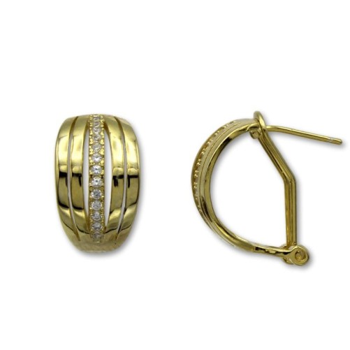 Pendiente de plata chapado en oro con circonitas una linea y cierre omega