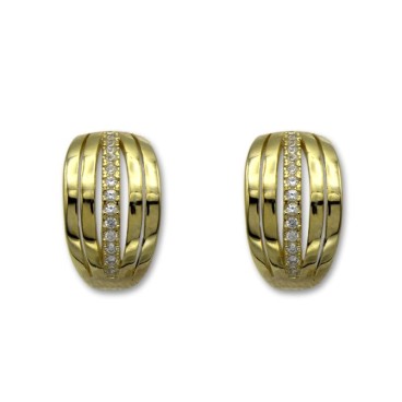 Pendiente de plata chapado en oro con circonitas una linea y cierre omega