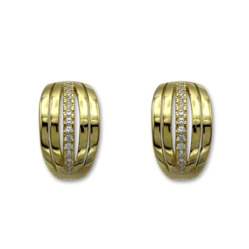 Pendiente de plata chapado en oro con circonitas una linea y cierre omega