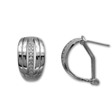 Pendiente de plata con circonitas una linea y cierre omega