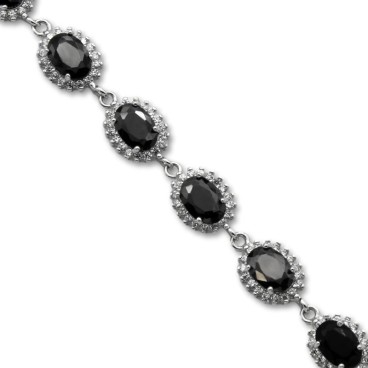 Pulsera de plata con ovales piedra central negra y circonitas