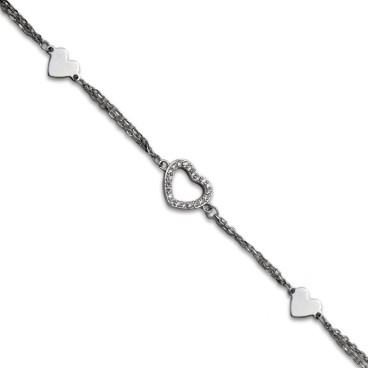 Pulsera en plata con tres corazones con acabado en rodio