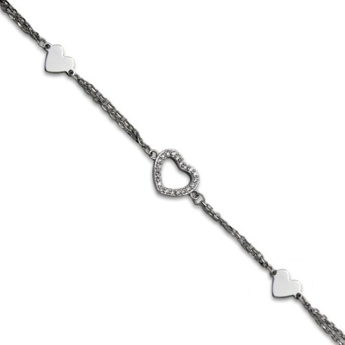 Pulsera en plata con tres corazones con acabado en rodio