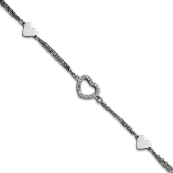 Pulsera en plata con tres corazones con acabado en rodio