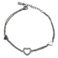 Pulsera en plata con tres corazones con acabado en rodio