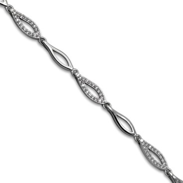 Pulsera de plata de ovalos con circonitas y lisos intercalados