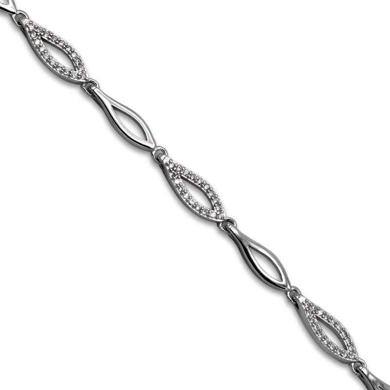 Pulsera de plata de ovalos con circonitas y lisos intercalados