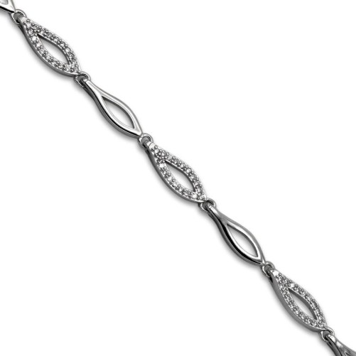 Pulsera de plata de ovalos con circonitas y lisos intercalados