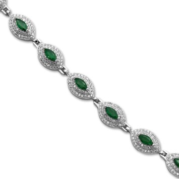 Pulsera de plata con forma de marquesa y piedra central verde y circonitas