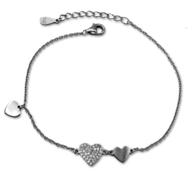 Pulsera en plata con tres corazones uno con circonitas y dos laterales