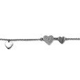 Pulsera en plata con tres corazones uno con circonitas y dos laterales