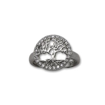 Anillo de plata del arbol de la vida con circonitas