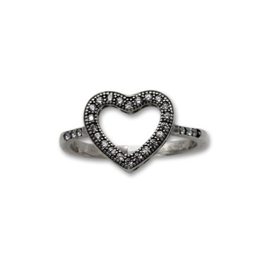 Anillo de plata de silueta corazón con circonitas