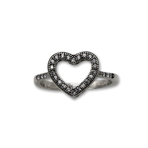 Anillo de plata de silueta corazón con circonitas