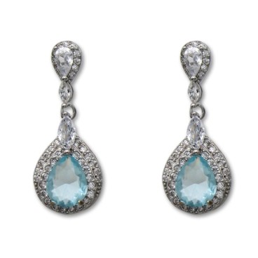 Pendiente de plata largo con forma de pera y piedra color azul