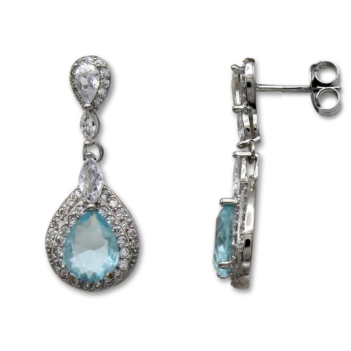 Pendiente de plata largo con forma de pera y piedra color azul