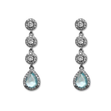 Pendiente de plata largo con forma de lagrima y piedra color azul