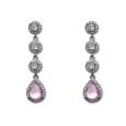 Pendiente de plata largo con forma de lagrima y piedra color rosa