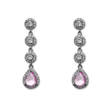 Pendiente de plata largo con forma de lagrima y piedra color rosa