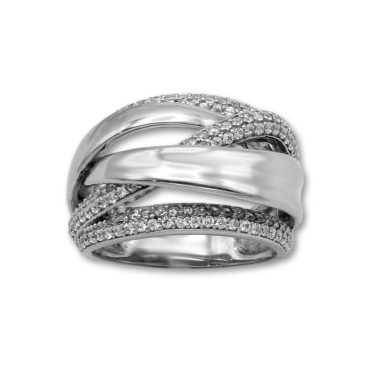 Anillo de plata con circonitas ondas