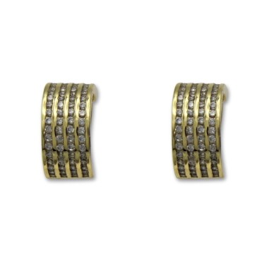 Pendiente de plata chapado en oro con circonitas en linea y cierre omega