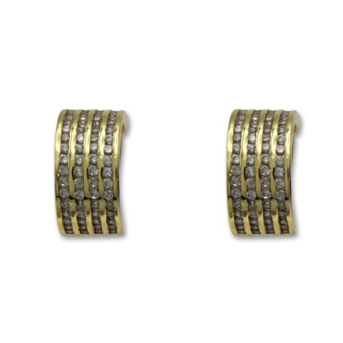 Pendiente de plata chapado en oro con circonitas en linea y cierre omega