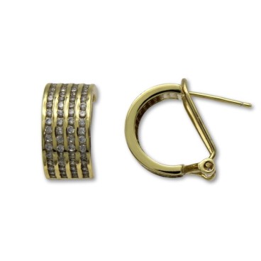 Pendiente de plata chapado en oro con circonitas en linea y cierre omega