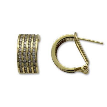 Pendiente de plata chapado en oro con circonitas en linea y cierre omega