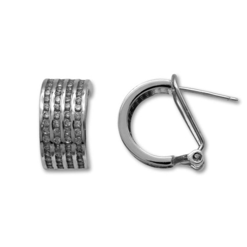 Pendiente de plata con circonitas en linea y cierre omega