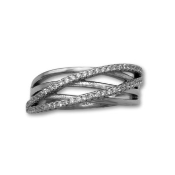 Anillo de plata con circonitas con lineas asimétricas
