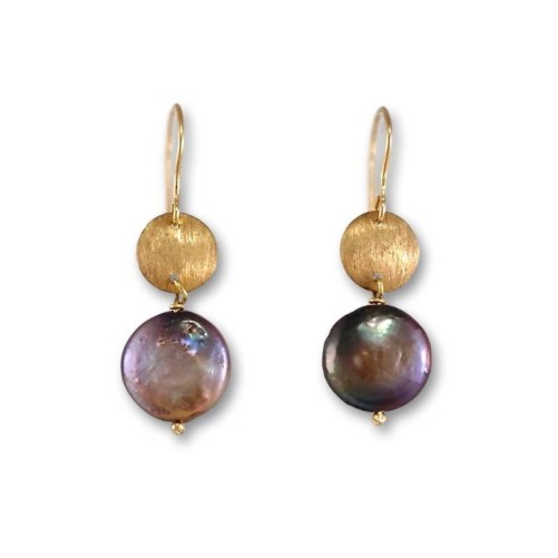 Pendiente largo con perla y círculo